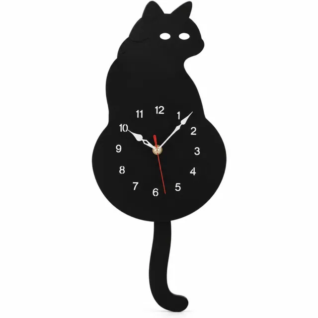 SWGOTA Zwarte kattenwandklok van acryl met ogen en slingerende staart - 3 mm dik, enkelzijdig