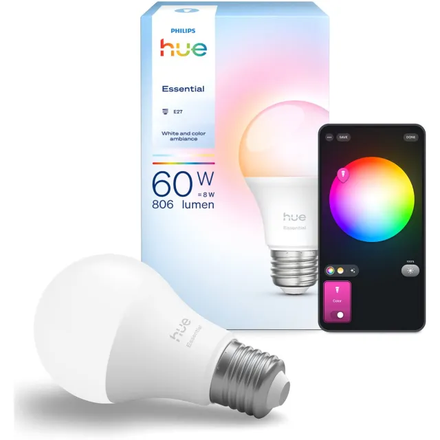Philips Hue Essential LED lamp - E27 fitting - bevat 1 lamp - aanpasbaar wit en gekleurd licht - standaard lampvorm - slimme verlichting
