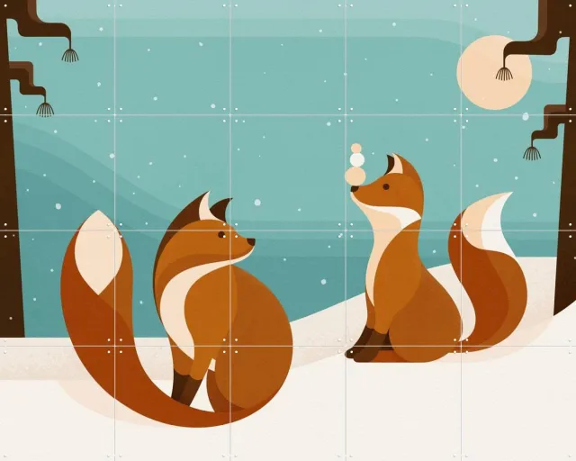 IXXI Vosjes, Elke Uijtewaal - 100 x 80 cm - Grote wanddecoratie en posters - Illustraties, Kleurrijk, Geometrische Kunst, Speels, Digitale Kunst Bruin