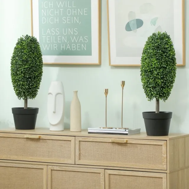 FloraGrace Kunstplant Set Van 2 UV-Bestendige Kunstbomen In Pot 60 cm Kunststof Groen Voor Binnen En Buiten