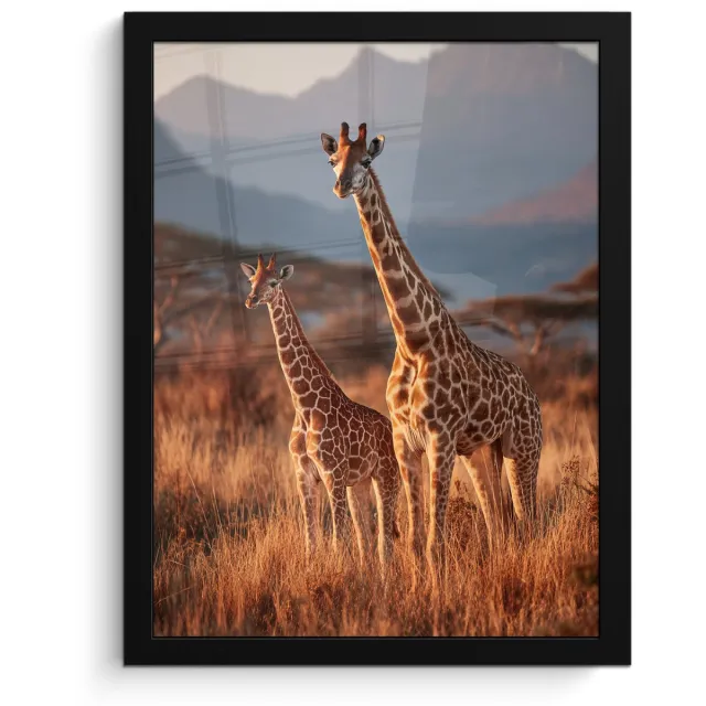 FrameYourWall Poster in lijst - Fotolijst 30x40 cm - Posters - Giraffen - Hoog gras - Acaciabomen - Posterlijst zwart - Decoratie - Wanddecoratie woonkamer - Muurdecoratie slaapkamer