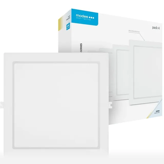 Modee LED Paneel Vierkant Inbouw - 24W - 2640lm - 29.3x2.8cm - 6000K - Koel Wit - 4 stuks
