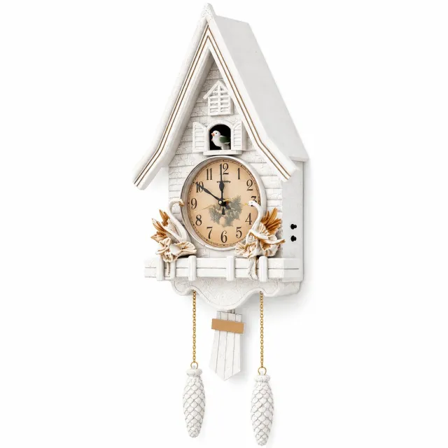 JOYNEXTBUY Koekoeksklok Wandklok - Slinger - Landelijk - Vintage - Klok - Stil Uurwerk - 69cm x 32.5cm - Decoratieve Klok - Wit