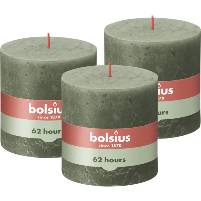 Bolsius Rustieke Kaars - 3 Stuks - Groen - 10 x 10cm - 62 Branduren