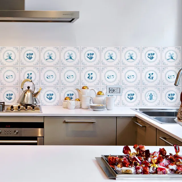 Ambiance Sticker Muurstickers - Zelfklevende tegelmuurstickers voor keuken en badkamer - 9 Delftse tegelstickers van Schiedam - 9 stickers 10x10cm Multi color