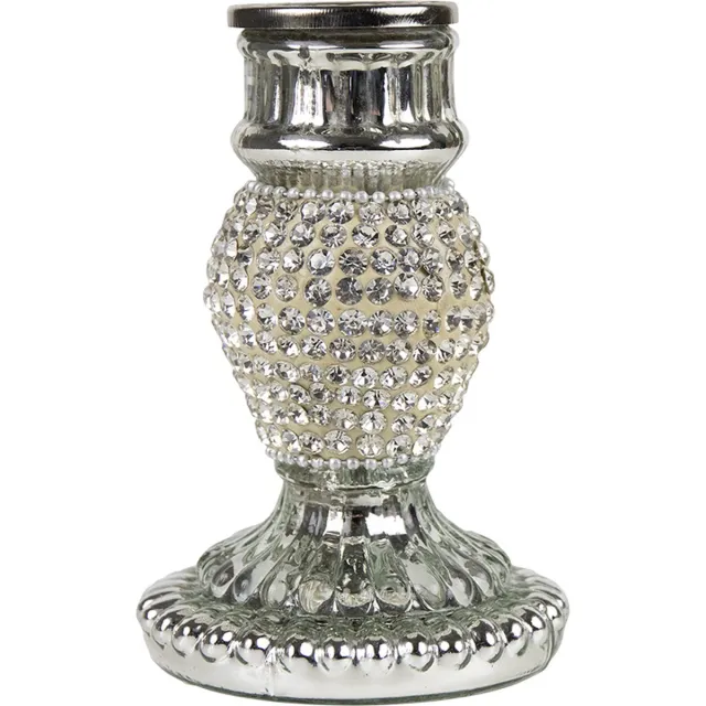 Mars & More Kandelaar strass - glazen kandelaar zilver - 10 cm hoog