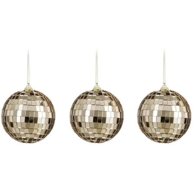 Mica Decorations kerstornament spiegel bal champagne (3 stuks)