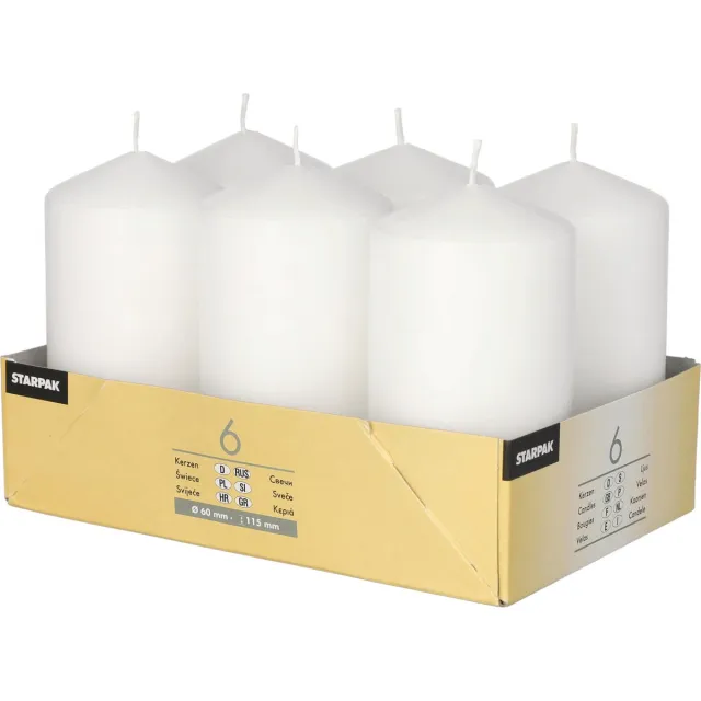 Conpax Candles Stompkaarsen/zuilkaarsen set van 6x - fris wit - D6 x H12 cm - 24 branduren