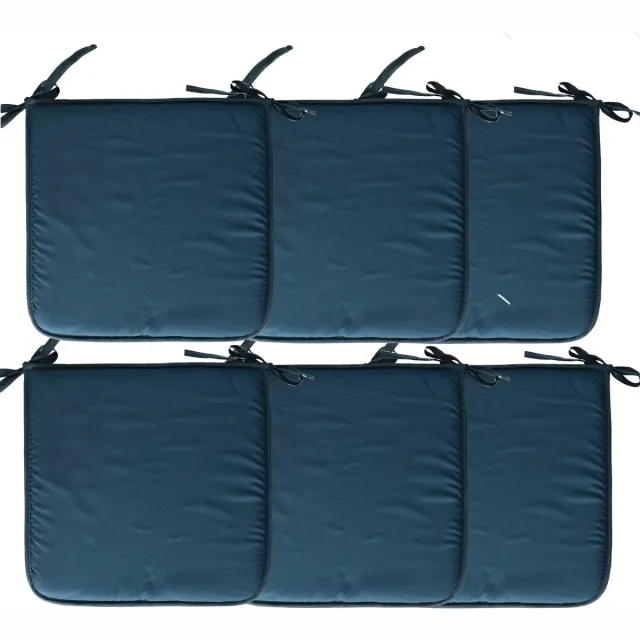 Stof Textile Home stoelkussens - 6x - petrol petrol blauw - 38 x 38 x 3 cm - voor binnen - touwtjes sluiting - zitkussens plat - vierkant