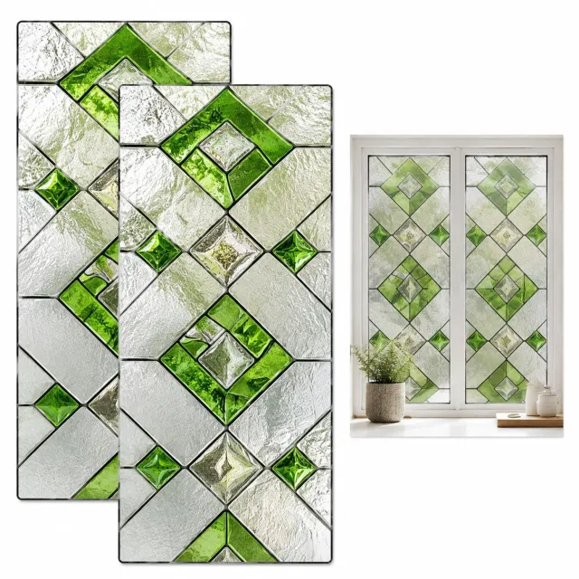 VHV Raamfolie 2 stuks - Decoratieve privacyfolie 45 x 100 cm - Statisch hechtend zonder lijm - Voor ramen in woonkamer en kantoor Groen