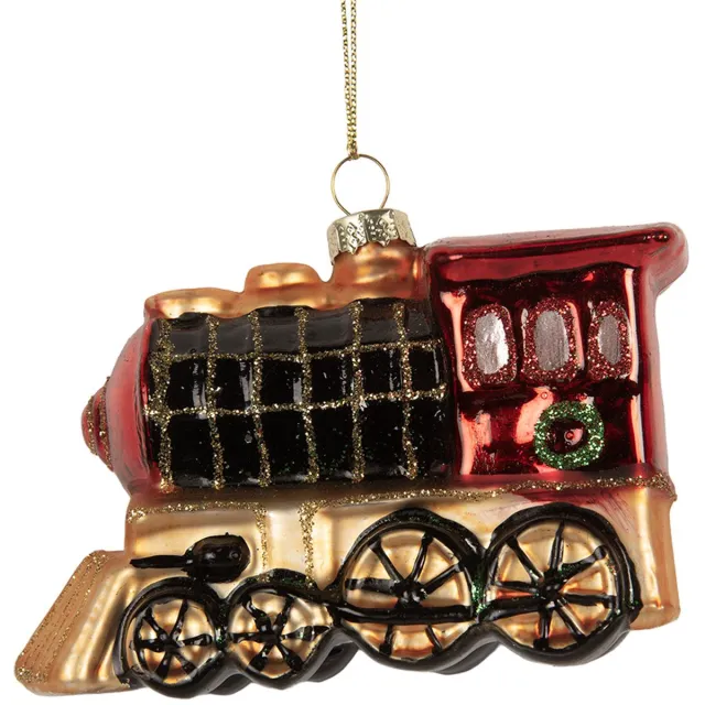 Clayre & Eef Kersthanger Trein 10x5x6 cm Rood Glas