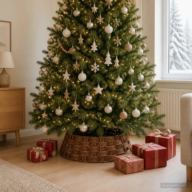 vidaXL Kerstboomkraag Rond Bruine Was Dia. 105 x 28 cm Waterhyacint