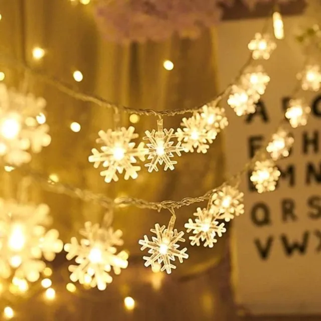 Flintry Sneeuwvlok LED Slingerlamp 6m 40 Lampjes Warm Wit | Batterij gevoed 2 Lichtstanden continu & knipperend, Kerst Feestdecoratie Binnen en Buiten(exclusief batterijen)