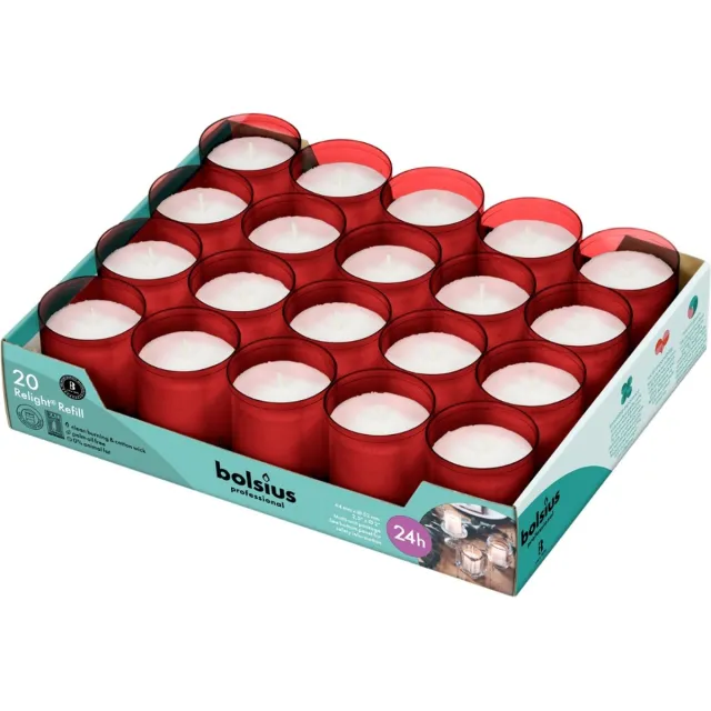 Bolsius Horeca Relight - Navulling - 64/52 - 20 stuks per verpakking - Rood