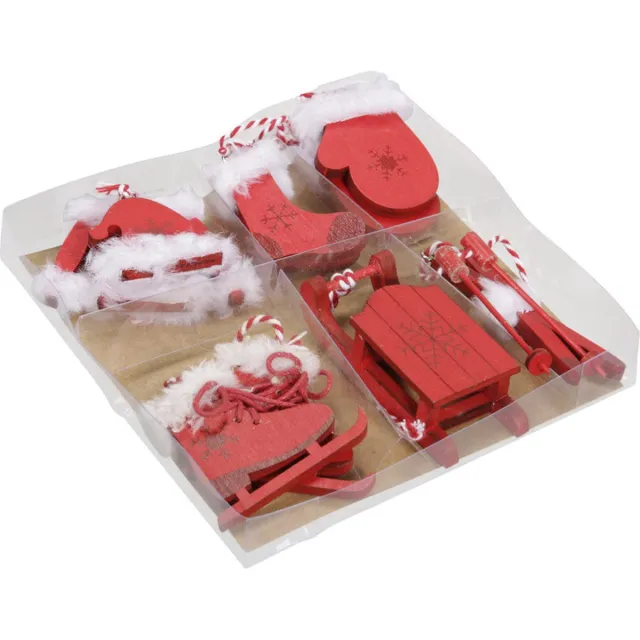 Othmar Decorations Bellatio decorations Kersthangers - 6x - rood - wintersport - Kerstversiering