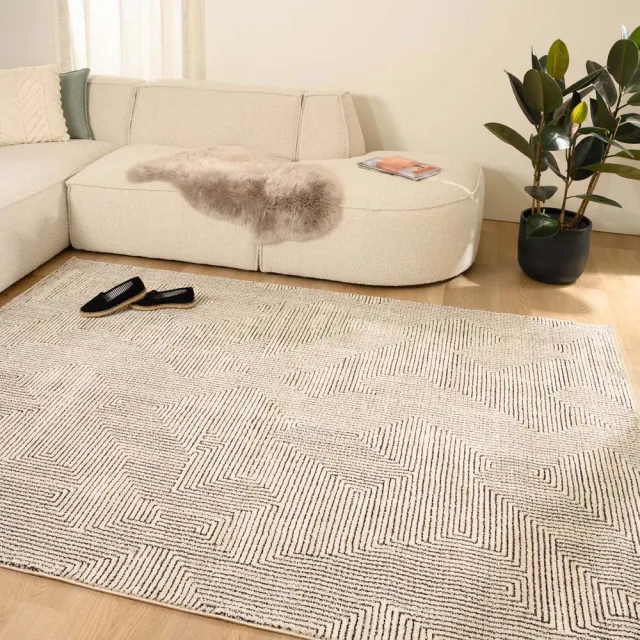 Tapeso Modern vloerkleed - Fancy Maze crème/zwart 160x230