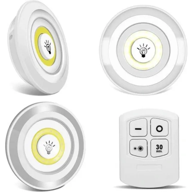 Rheme LED Lampen - 3 Stuks - Druklampen - Dimbaar - Afstandsbediening - Zelfklevend - LED Licht - Draadloos - Rheme Wit