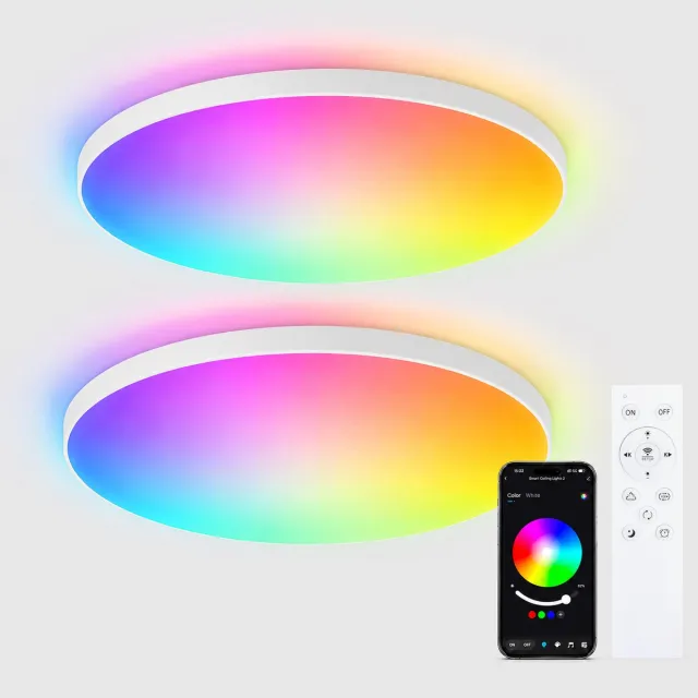 LOVHAUS Set van 2 Witte LED Plafondlampen Ø30 cm – 24W – RGB – Dimbaar – App & Afstandsbediening