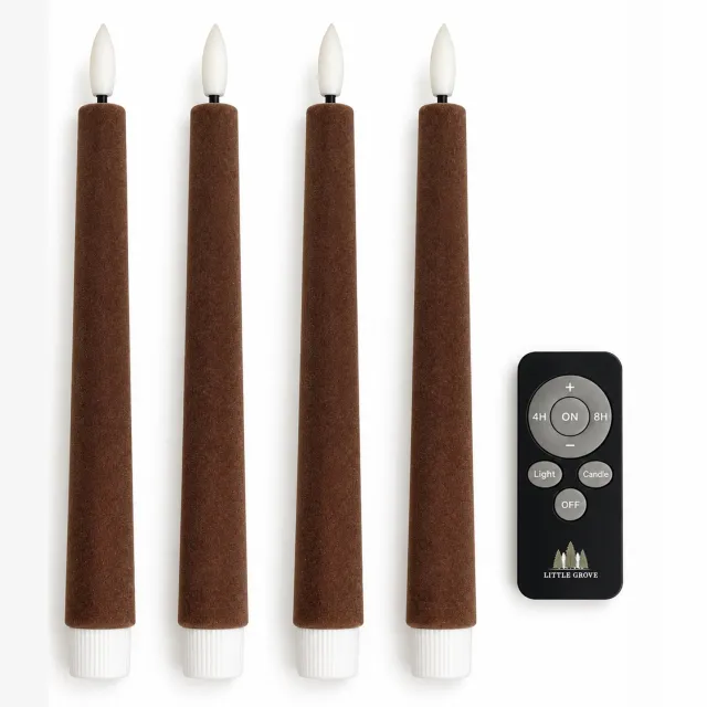 Little Grove set van 4 velours LED-dinerkaarsen - 22,5 cm - Mocha