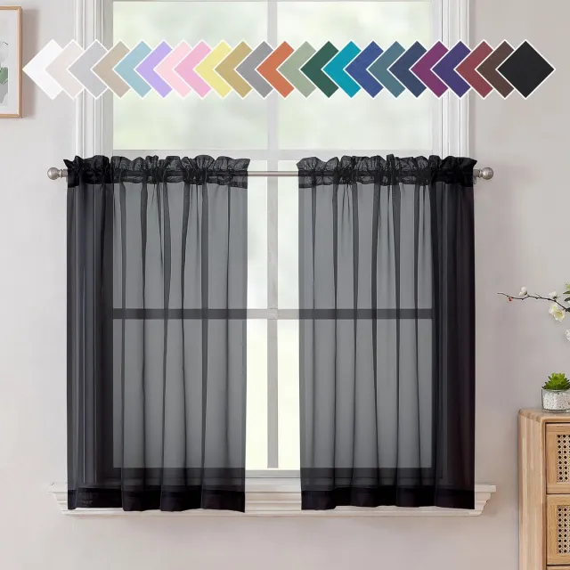 Ibenzoa Elegante zwarte korte vitrages voor ramen en deuren met luchtige uitstraling 90 x 100 cm Black