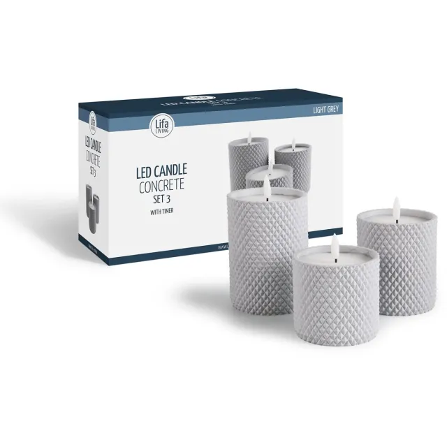Lifa-Living Lifa Living LED kaars set/3 - met cement - incl. timer kabel lichtgrijs