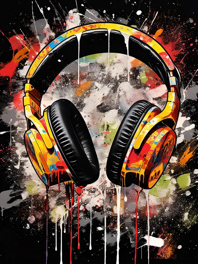 Kleurmedia Headphones Painting Poster - koptelefoon - Muziek poster - Graffiti Art - Posters Geschikt om in te lijsten - 43,2 x 61 cm (A2+) Headphone 1