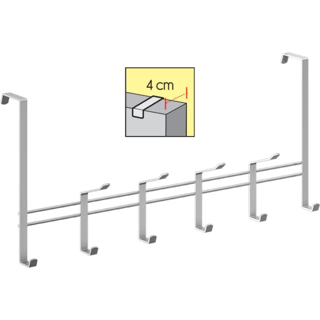 Metaltex Kapstok voor stompe deur - 4 cm - Zilvergrijs - deurkapstok - 10 haken - 44,5x20,5 cm