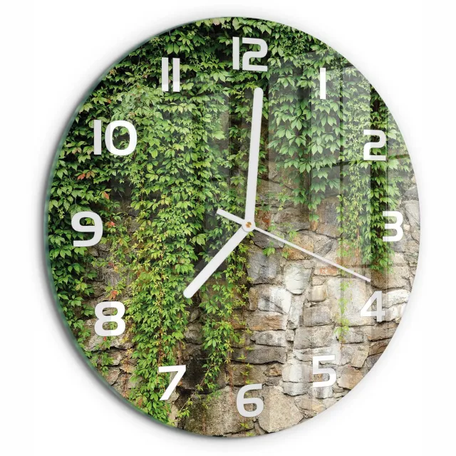 TULUP Wandklok - Groene klimop Glazen Wandklok Design - fi30 cm - Groente Klok Glas Met Opdruk - Witte handen - Ronde Klok - Wandklok Glas Met Motief - Decoratieve Glazen Klok