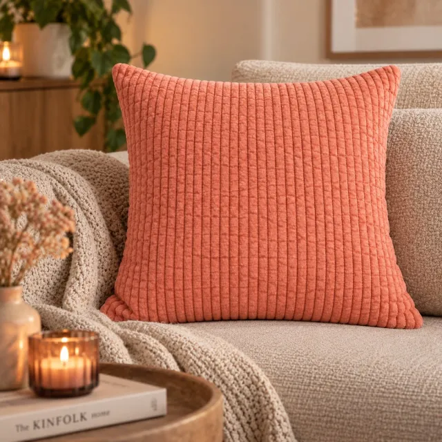 Unique Living sierkussenhoes - 4 stuks - kussenhoesje - kussenhoes - licht oranje - licht gewatteerd - 45 x 45 cm - met rits