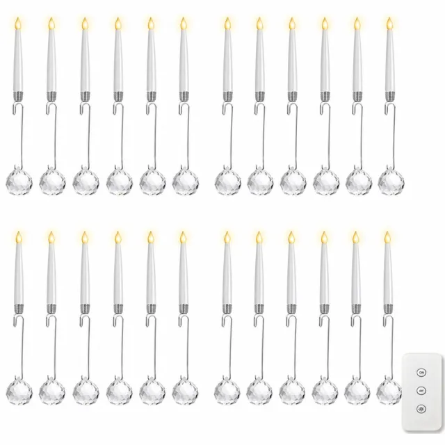 SWGOTA led kaarsen, 24 stuks, witte kaarsvorm met warm vlamvormig licht, haken en gefacetteerde bolhangers, inclusief afstandsbediening