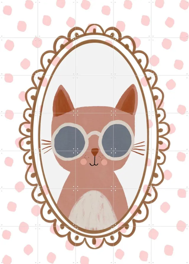 IXXI Cool Cat, Treechild & Various - 100 x 140 cm - Grote wanddecoratie en posters - Kleurrijk, Cartoonesk, Speels, Geometrische Kunst, Vintage Roze