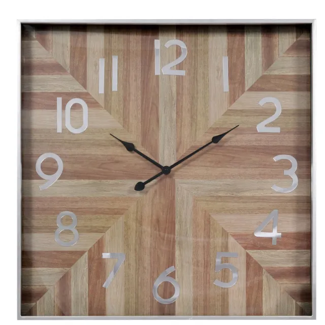LW collection XL wandklok zilver hout vierkant met glas 80cm - Grote moderne houten zilverkleurige glazen muurklok - Houten klok vierkant stil uurwerk - Wandklok hout glas