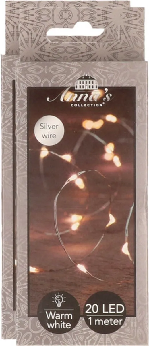 Anna's Collection Anna Collection Draadverlichting lichtsnoer - 2x - 20 leds - zilver - warm wit licht - 1 m