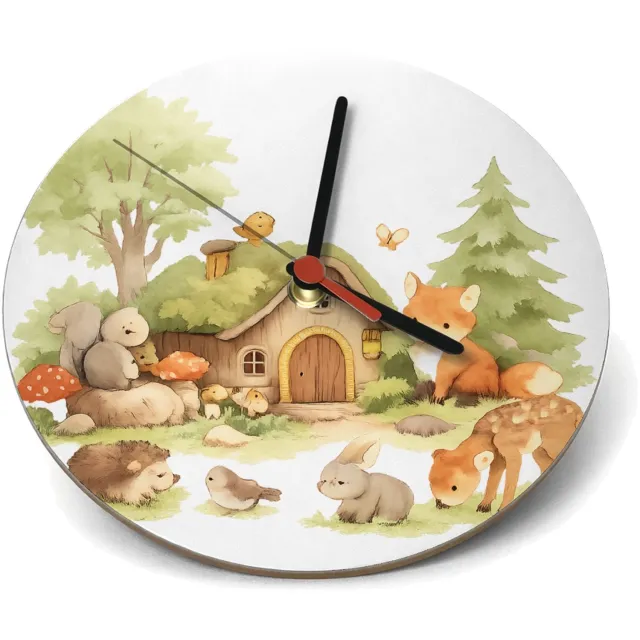 Mr Cadeautjes Klok rond Ø 19 - design Een bosrijk ochtendtafereel met schattige dieren rond een ho | cadeau Wit