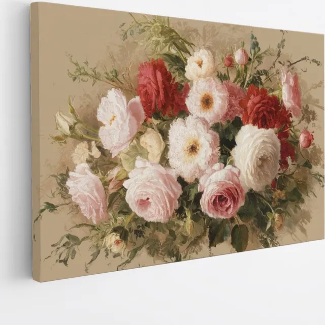 Saammp Canvas Schilderij - Gekleurde bloemen - rood - Abstract - 40x30 - Foto op canvas - Wanddecoratie - Muurdecoratie Woonkamer - Kantoor Decoratie