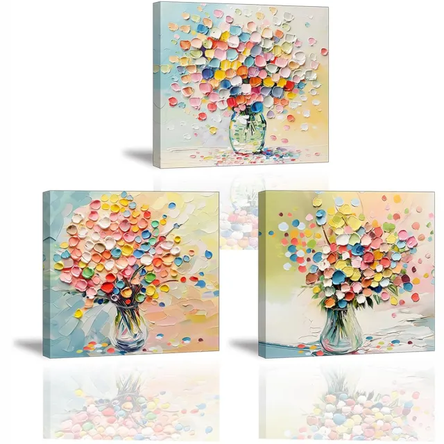 Unyqoos Set van drie kleurrijke canvas schilderijen voor elke kamer in huis Meerkleurig