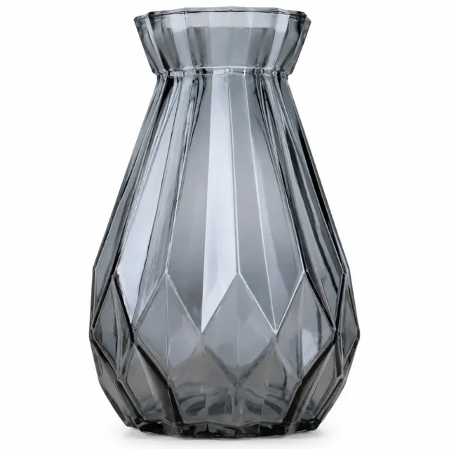 SWGOTA Grijze glazen vaas 14 cm met origami-geïnspireerde facetten voor droogbloemen en woonkamerdecoratie Grijs
