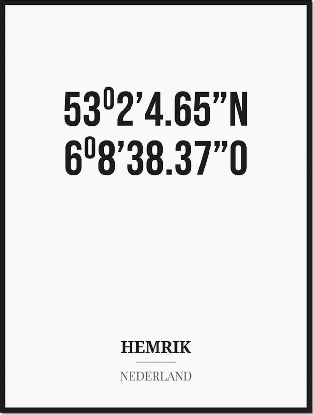 Studio216 Poster/kaart HEMRIK met coördinaten zwart, wit