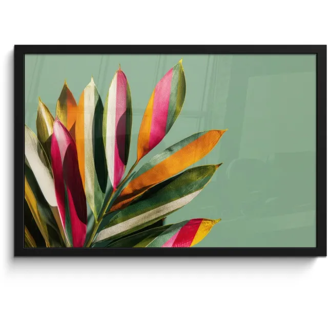 FrameYourWall Poster in lijst - Fotolijst 60x40 cm - Posters - Bladeren - Tak - Kleurrijk - Posterlijst zwart - Decoratie - Wanddecoratie woonkamer - Muurdecoratie slaapkamer