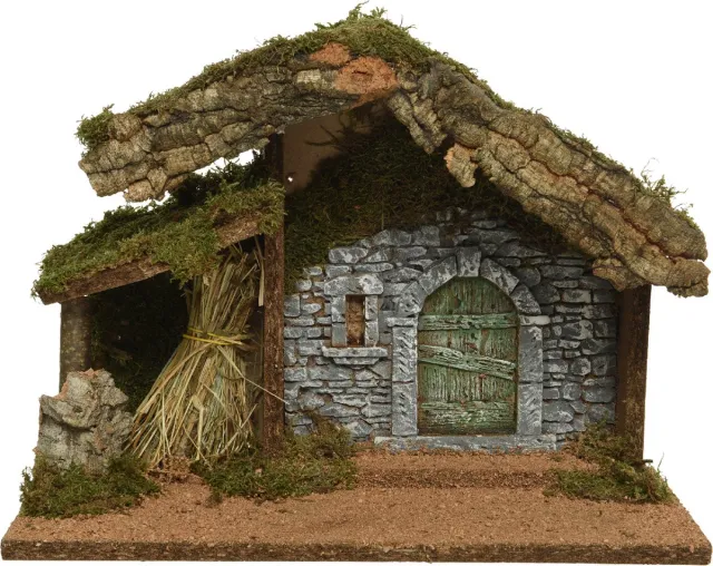 Decoris Led kerststal bo l37b17h27 cm naturl naturel