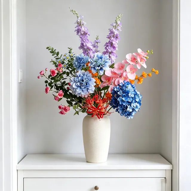 sogiol Zijden bloemen boeket - Kunstbloemen - Inclusief vaas - Onderhoudsvrij - 10 stelen - Geschikt voor huis, boerderij- en tafeldecoratie Veelkleurig