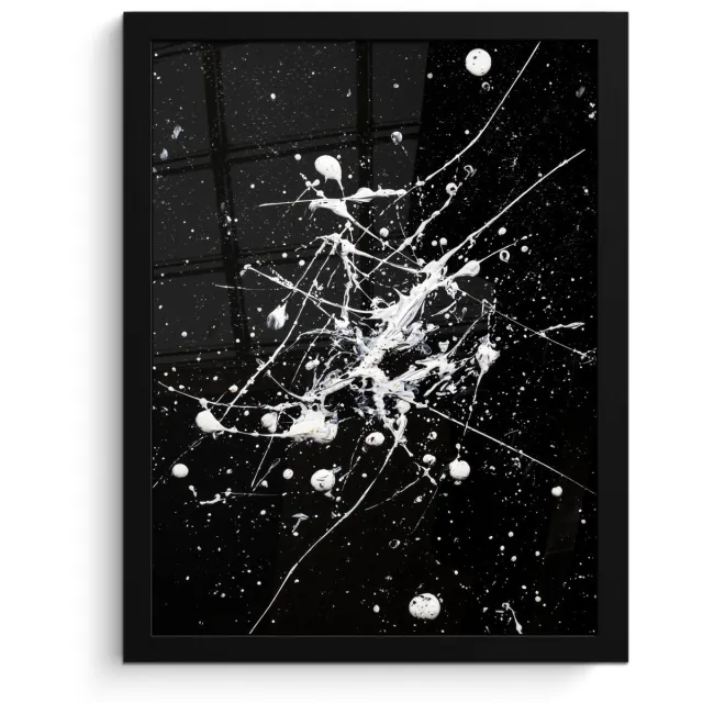 FrameYourWall Poster in lijst - Fotolijst 30x40 cm - Posters - Verfspatten - Wit - Abstract - Explosie - Posterlijst zwart - Decoratie - Wanddecoratie woonkamer - Muurdecoratie slaapkamer