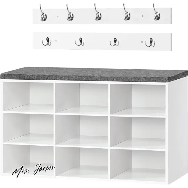 Mrs. Jones Garderobeset met Schoenenrek en Zacht Beklede Zitbank - Wit - Entree Slaapkamer . multiple