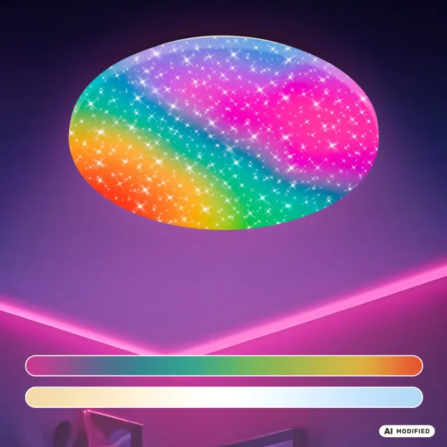 Briloner Rainbow - RGBIC Plafondlamp dimbaar - met kleurwisseling en afstandsbediening - met sterrenhemel - Ø50cm wit