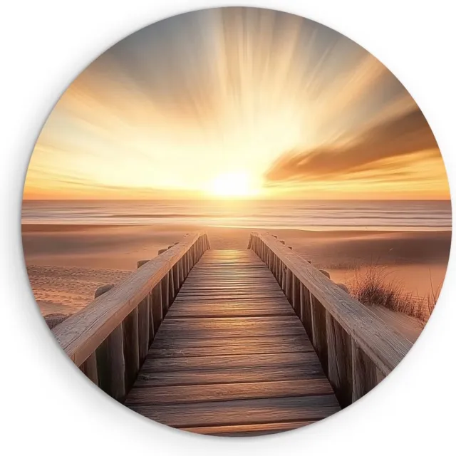 Saammp Forex Muurcirkel - Natuur - Brug naar het strand met zonsondergang- landschap - Ø 80 - Wandcirkel - Wanddecoratie Cirkel - Muurdecoratie Woonkamer - Slaapkamer decoratie - Rond Schilderij