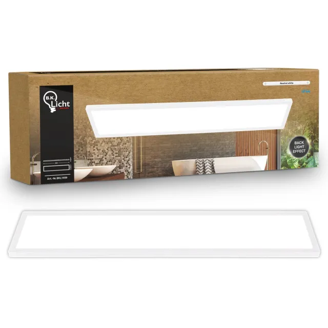 B.K.Licht Shallow - LED Badkamerlamp Plafonniere - paneel plafondlamp - badkamerverlichting met neutraal wit licht - IP44 - 98 x 20 cm - wit Wit (hoekig)