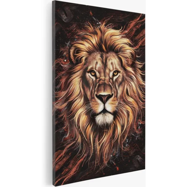 Saammp Canvas Schilderij - Leeuw - Dieren - Abstract - Portret - 40x50 - Foto op canvas - Wanddecoratie - Muurdecoratie Woonkamer - Slaapkamer decoratie - Canvas Print Multicolor
