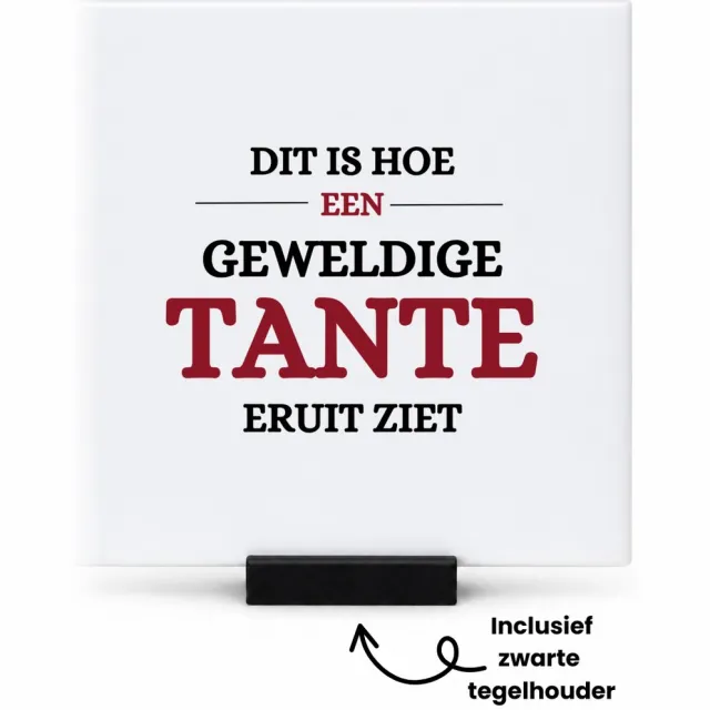Hacebo geweldige tante tegeltje met tegelhouder - Tante - liefste tante - tegeltjes met tekst - verjaardagscadeau - verjaardag - cadeau voor tante - kado - spreuktegels - 10.8x10.8 CM Wit