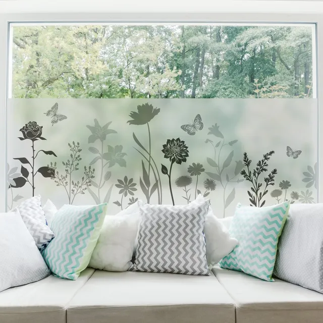 Ambiance Sticker Privacy raamfolie - Landelijke bloemen - Raam- en douchedeurstickers - 40x100cm Transparant