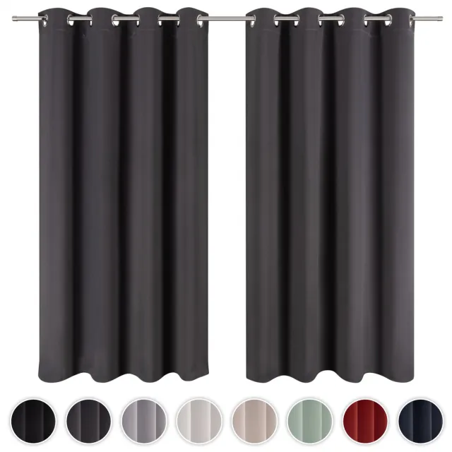 Blumtal Gordijnen - Verduisterend Gordijn Kant en Klaar - Blackout Gordijnen - 132 x 160 cm - Antraciet - Set van 2